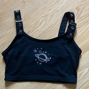 Zaful Black Crop Top with White Planetary Design